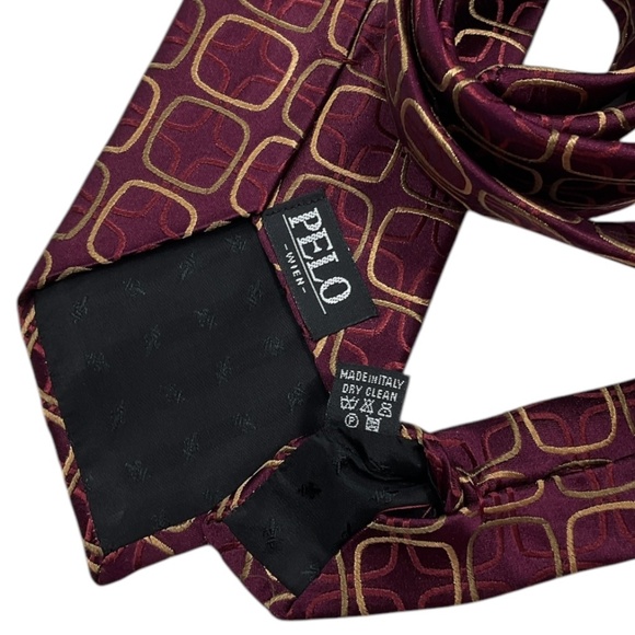 PELO Burgundy/Beige Geometric Silk LUXURY Tie ITALY - Picture 3 of 5